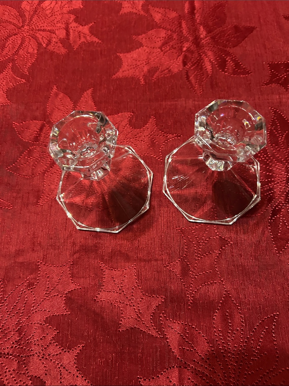 Clear Glass Octagonal Candlestick Pair -